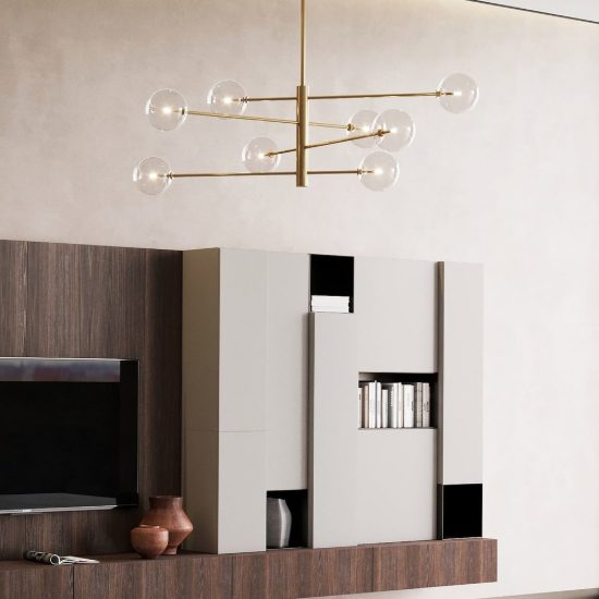 Ideal lux equinoxe lampadario a bracci con 8 sfere 128cm per soggiorno moderno ambra
