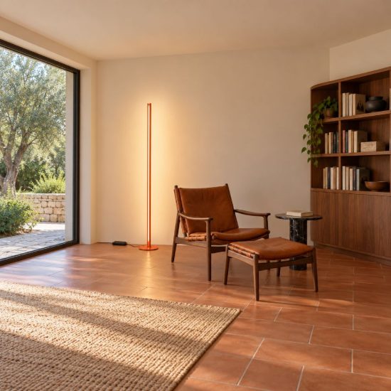 Ideal lux dorica lampada da terra led 50w 3000k dimmerabile 190cm per soggiorno moderna arancione