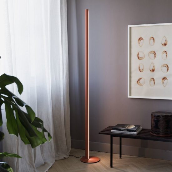 Ideal lux dorica lampada da terra led 50w 3000k dimmerabile 190cm per soggiorno moderna arancione