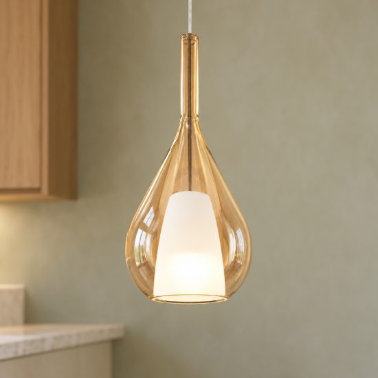 Ideal lux kalique lampadario a goccia 28cm per soggiorno contemporaneo ambra