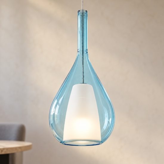 Ideal lux kalique lampadario a goccia 28cm per soggiorno contemporaneo azzurro