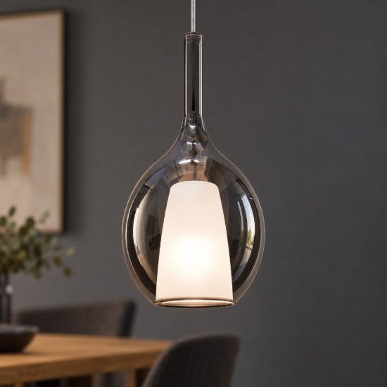 Ideal lux kalique lampada a sospensione ad ampolla 18cm per cucina contemporanea fumè