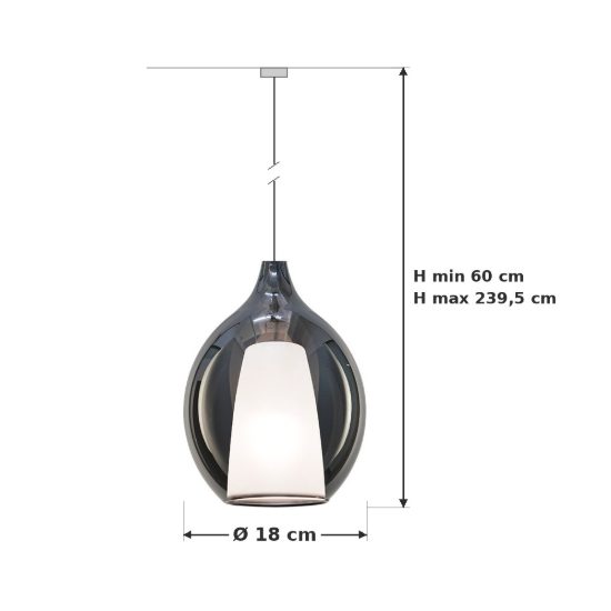 Ideal lux kalique lampada a sospensione ad ampolla 18cm per cucina contemporanea fumè
