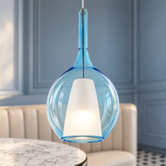 Ideal lux kalique lampada a sospensione ad ampolla 18cm per cucina contemporanea azzurro