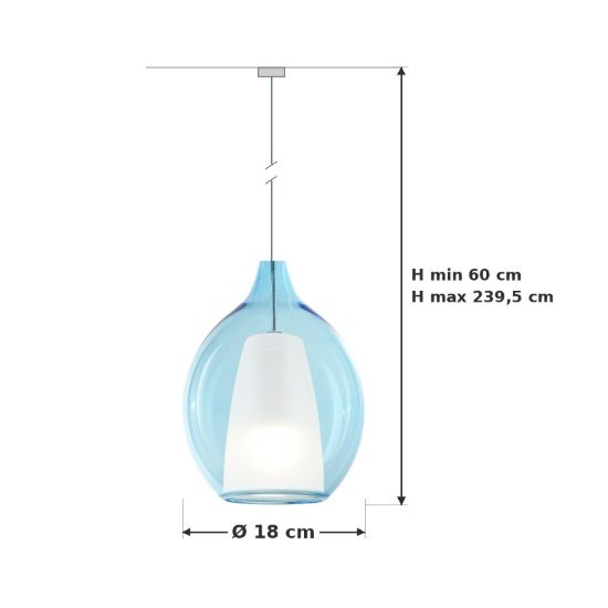 Ideal lux kalique lampada a sospensione ad ampolla 18cm per cucina contemporanea azzurro