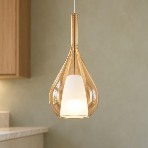 Ideal lux kalique lampada a sospensione a goccia 18cm per cucina contemporanea ambra