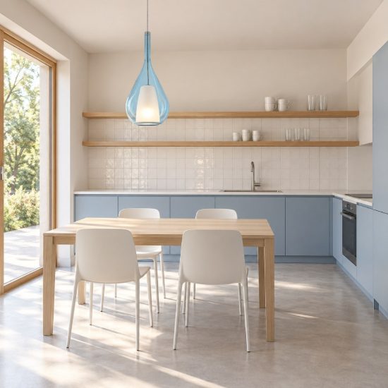 Ideal lux kalique lampada a sospensione a goccia 18cm per cucina contemporanea azzurro