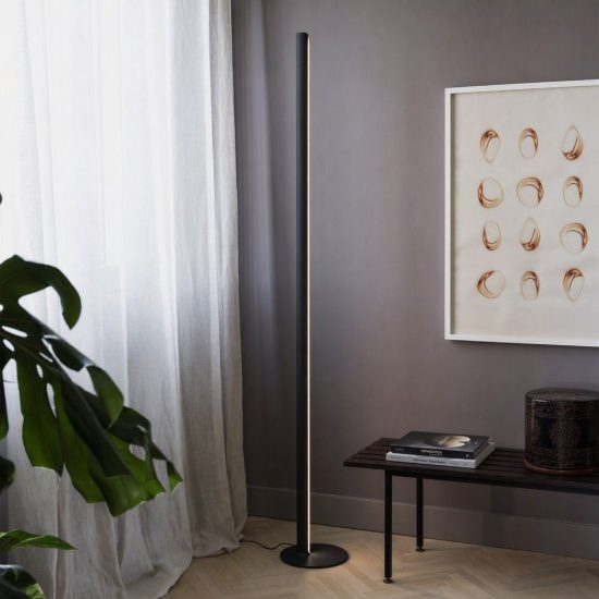 Ideal lux dorica piantana led 50w 3000k dimmerabile 190cm per soggiorno moderna nera