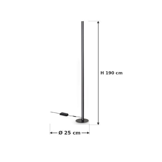 Ideal lux dorica piantana led 50w 3000k dimmerabile 190cm per soggiorno moderna nera