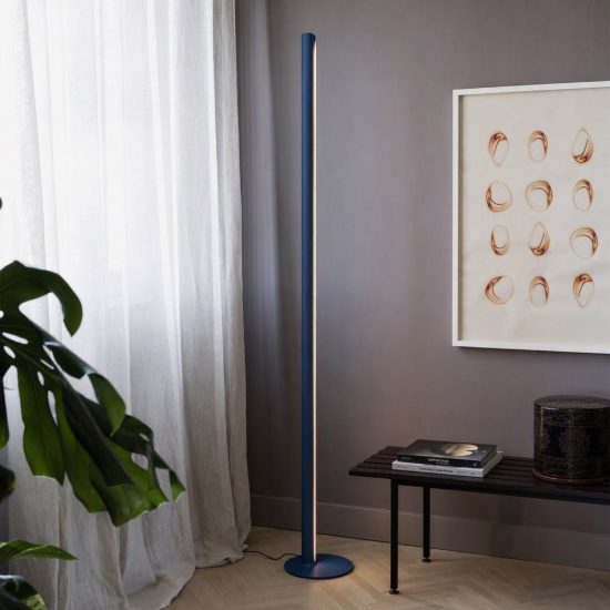 Ideal lux dorica lampada da terra led 50w 3000k dimmerabile 190cm per soggiorno moderna blu
