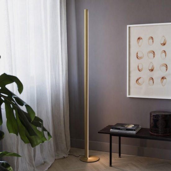 Ideal lux dorica lampada da terra led 50w 3000k dimmerabile 190cm per soggiorno contemporanea ottone