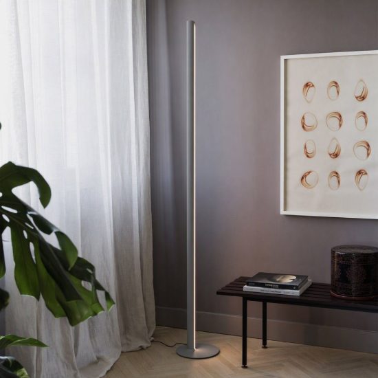 Ideal lux dorica lampada da terra led 50w 3000k dimmerabile 190cm per soggiorno moderna grigia