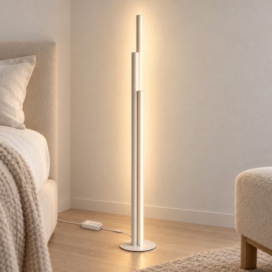 Ideal lux dorica lampada da terra led 66w 3000k dimmerabile 190cm per soggiorno moderna bianca