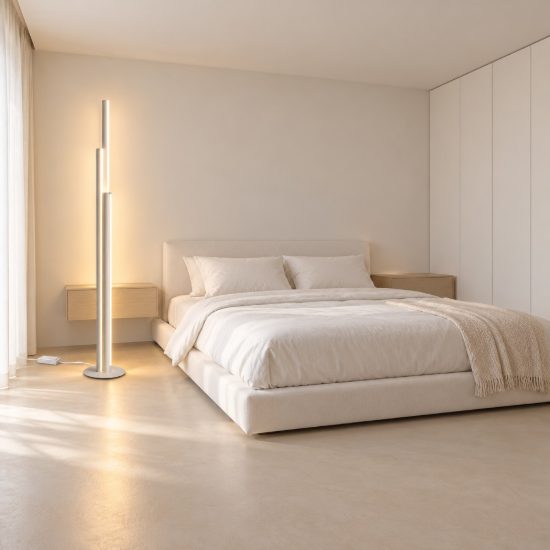 Ideal lux dorica lampada da terra led 66w 3000k dimmerabile 190cm per soggiorno moderna bianca