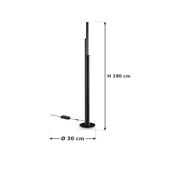 Ideal lux dorica piantana led 66w 3000k dimmerabile 190cm per soggiorno moderna nera