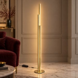 Ideal lux dorica lampada da terra led 66w 3000k dimmerabile 190cm per soggiorno contemporanea ottone