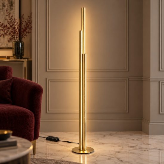 Ideal lux dorica lampada da terra led 66w 3000k dimmerabile 190cm per soggiorno contemporanea ottone