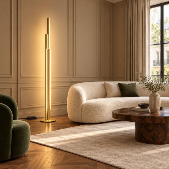 Ideal lux dorica lampada da terra led 66w 3000k dimmerabile 190cm per soggiorno contemporanea ottone
