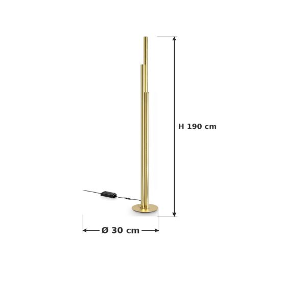 Ideal lux dorica lampada da terra led 66w 3000k dimmerabile 190cm per soggiorno contemporanea ottone