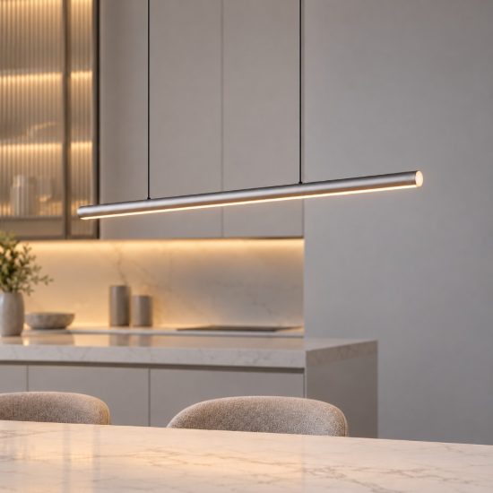 Ideal lux dorica lampadario a barra lineare led 35w 3000k dali 140cm per sala da pranzo grigio