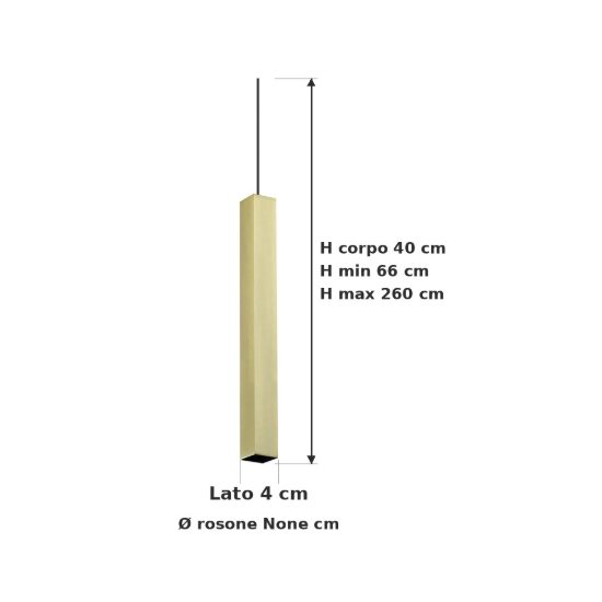 Ideal lux look lampada a sospensione a sezione quadrata 40cm ø4 per cucina ottone