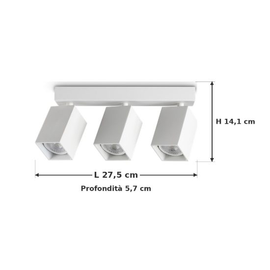 Ideal lux dynamite plafoniera lineare con 3 faretti a sezione quadrata gu10 27,5cm bianca