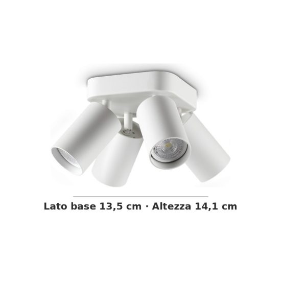 Ideal lux dynamite plafoniera con 4 faretti cilindrici gu10 13,5cm bianca