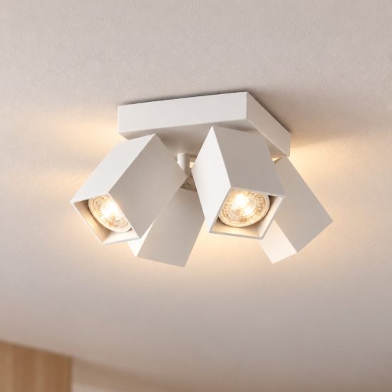 Ideal lux dynamite plafoniera con 4 faretti a sezione quadrata gu10 13,5cm bianca