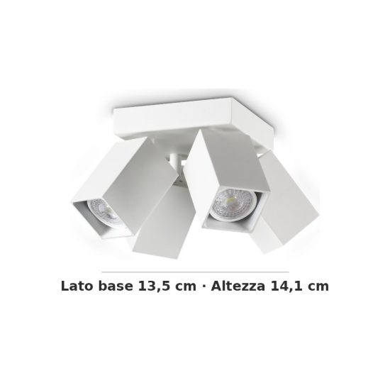 Ideal lux dynamite plafoniera con 4 faretti a sezione quadrata gu10 13,5cm bianca