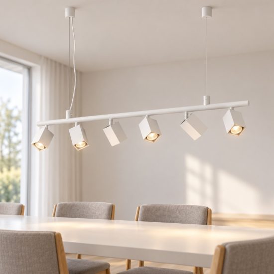 Ideal lux dynamite lampadario lineare con 6 faretti a sezione quadrata 115,5cm bianco