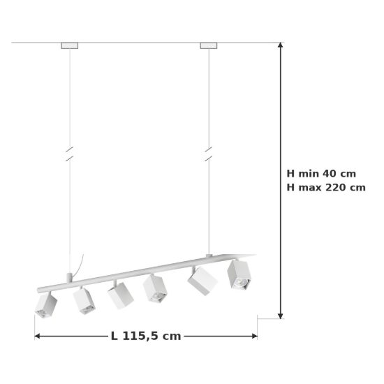 Ideal lux dynamite lampadario lineare con 6 faretti a sezione quadrata 115,5cm bianco