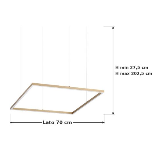 Ideal lux oracle slim lampadario ad anello quadrato led 44w 3000k 70cm per soggiorno ottone