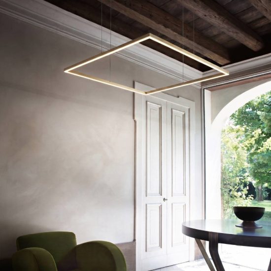 Ideal lux oracle slim lampadario ad anello quadrato led 53w 3000k 90cm per soggiorno ottone