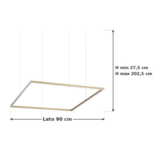 Ideal lux oracle slim lampadario ad anello quadrato led 53w 3000k 90cm per soggiorno ottone