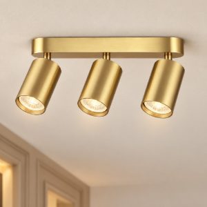 Ideal lux dynamite plafoniera lineare con 3 faretti cilindrici gu10 27,5cm ottone