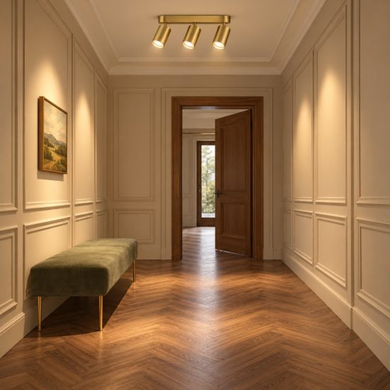 Ideal lux dynamite plafoniera lineare con 3 faretti cilindrici gu10 27,5cm ottone