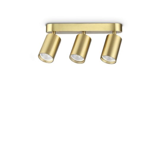 Ideal lux dynamite plafoniera lineare con 3 faretti cilindrici gu10 27,5cm ottone