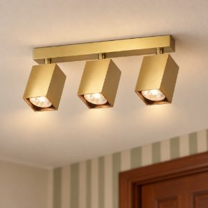Ideal lux dynamite plafoniera lineare con 3 faretti a sezione quadrata gu10 27,5cm ottone