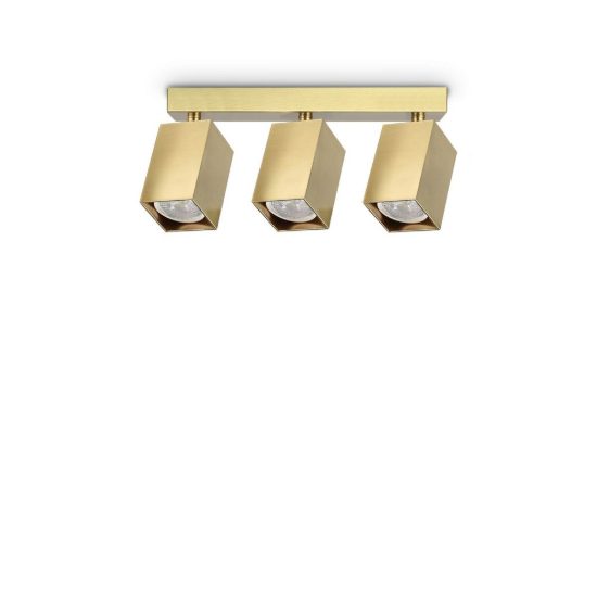 Ideal lux dynamite plafoniera lineare con 3 faretti a sezione quadrata gu10 27,5cm ottone