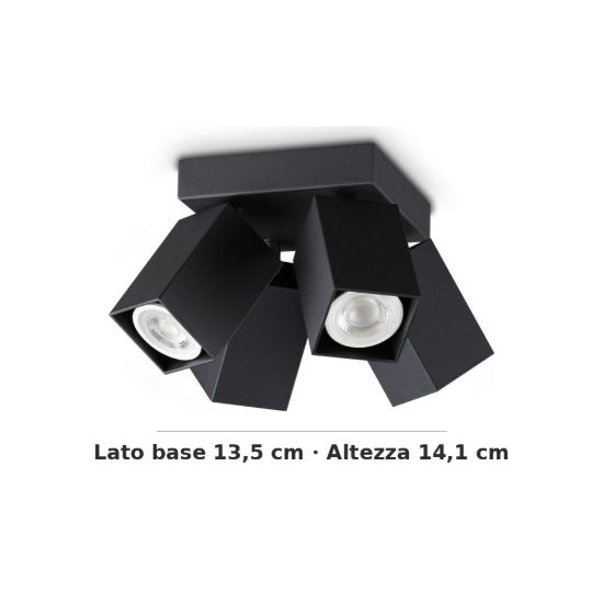 Ideal lux dynamite plafoniera con 4 faretti a sezione quadrata gu10 13,5cm nera
