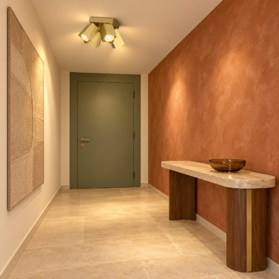 Ideal lux dynamite plafoniera con 4 faretti a sezione quadrata gu10 13,5cm ottone