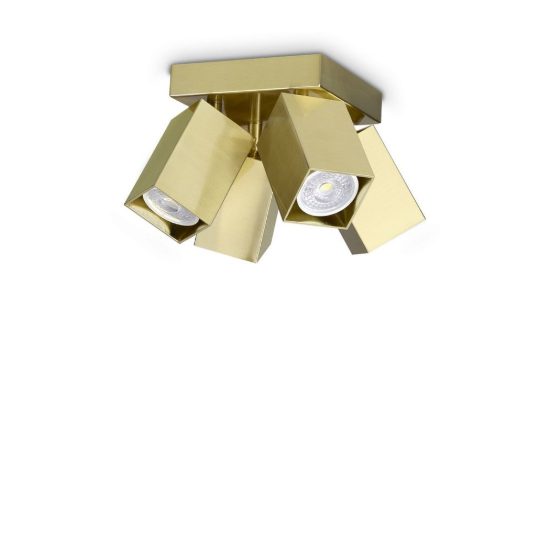 Ideal lux dynamite plafoniera con 4 faretti a sezione quadrata gu10 13,5cm ottone