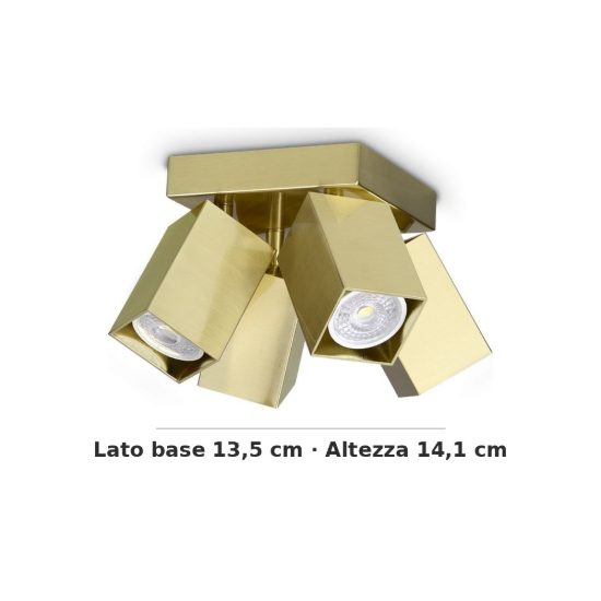 Ideal lux dynamite plafoniera con 4 faretti a sezione quadrata gu10 13,5cm ottone