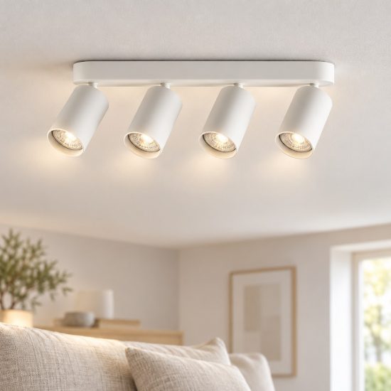 Ideal lux dynamite plafoniera lineare con 4 faretti cilindrici gu10 38,5cm bianca