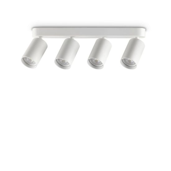 Ideal lux dynamite plafoniera lineare con 4 faretti cilindrici gu10 38,5cm bianca