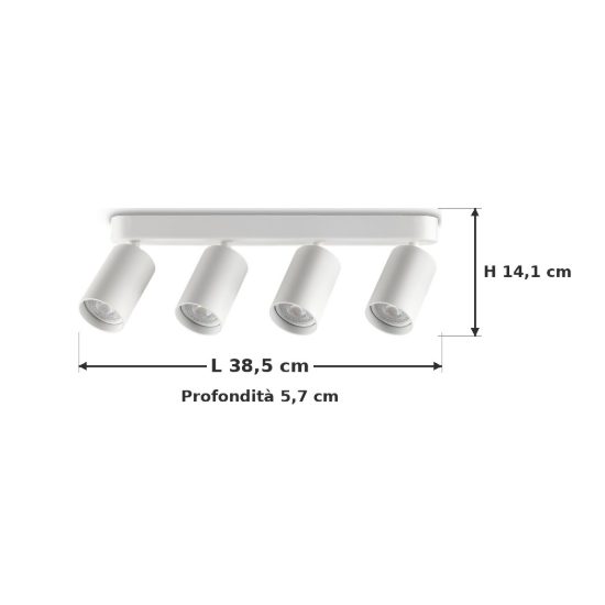 Ideal lux dynamite plafoniera lineare con 4 faretti cilindrici gu10 38,5cm bianca
