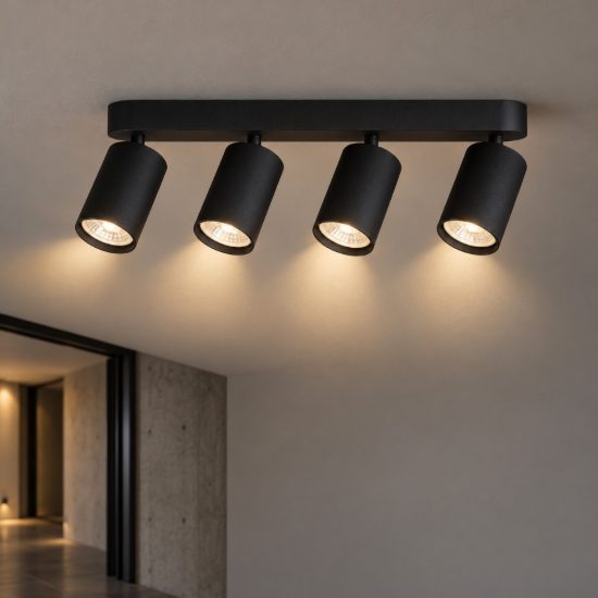 Ideal lux dynamite plafoniera lineare con 4 faretti cilindrici gu10 38,5cm nera