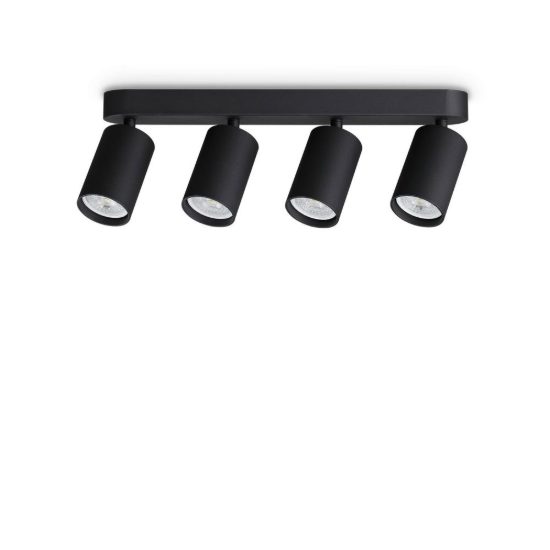 Ideal lux dynamite plafoniera lineare con 4 faretti cilindrici gu10 38,5cm nera