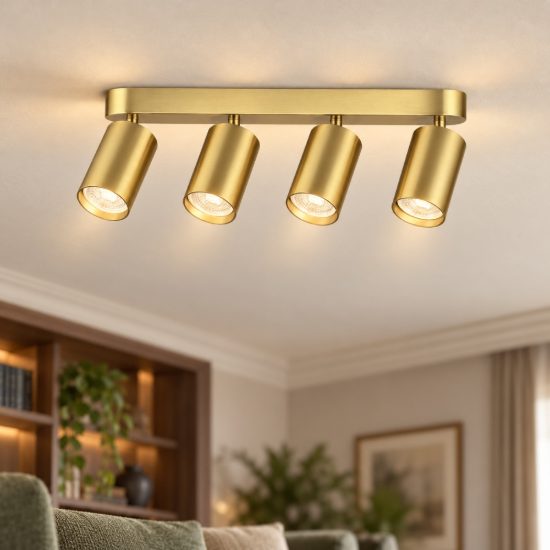 Ideal lux dynamite plafoniera lineare con 4 faretti cilindrici gu10 38,5cm ottone