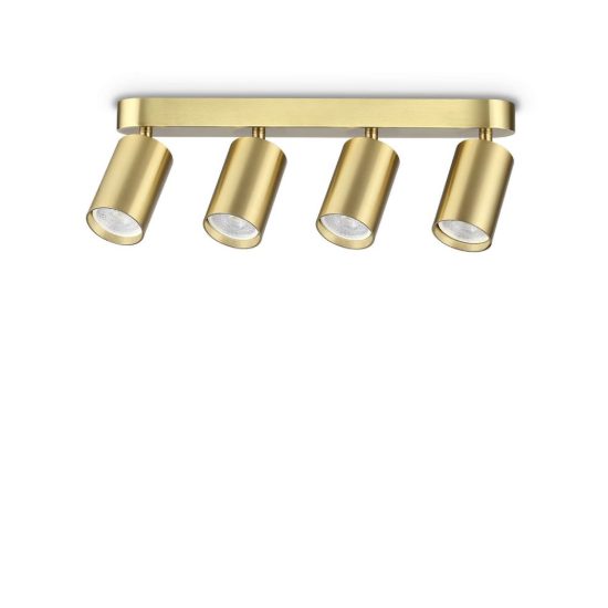 Ideal lux dynamite plafoniera lineare con 4 faretti cilindrici gu10 38,5cm ottone